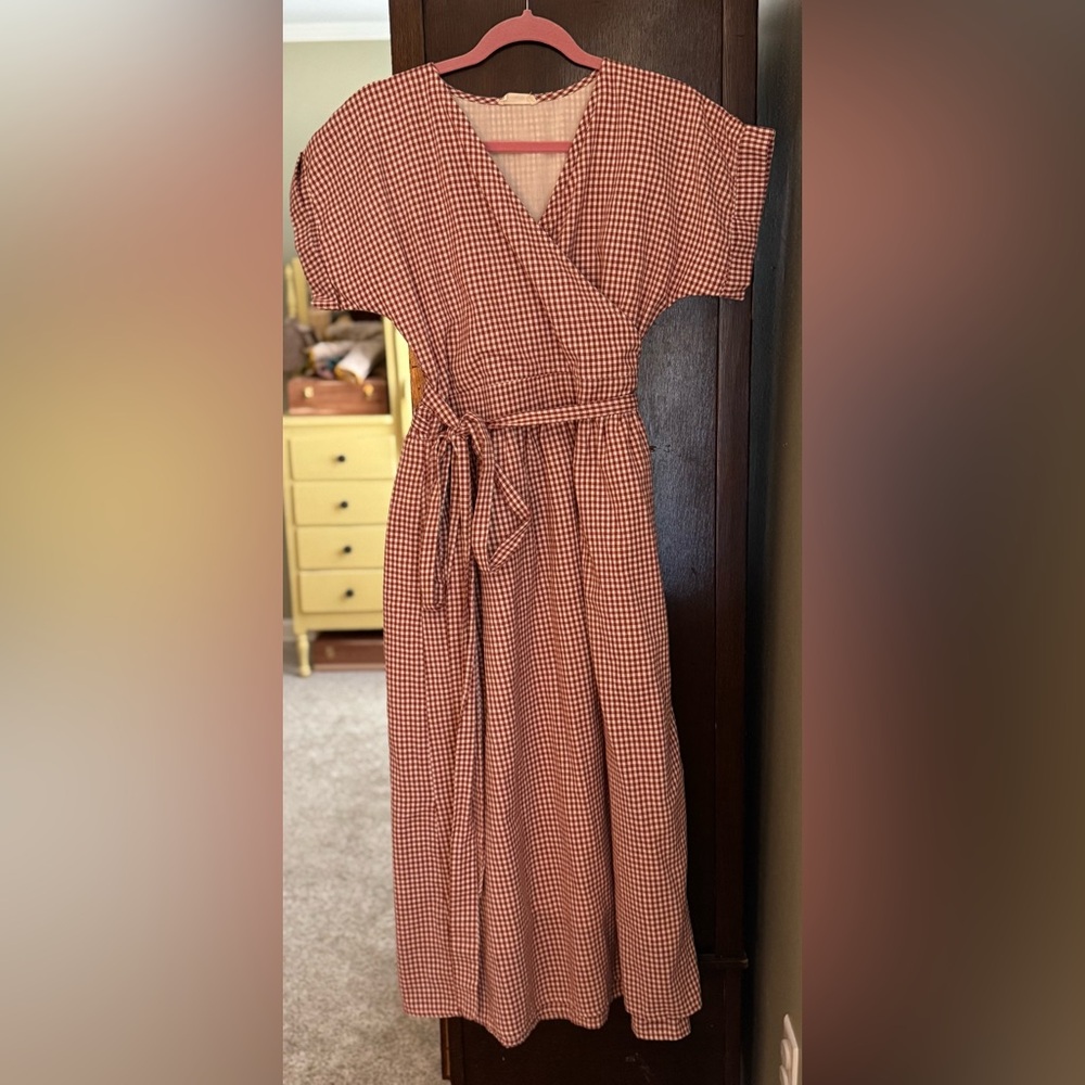 Little Cottonwood Red Gingham Fern Wrap Dress